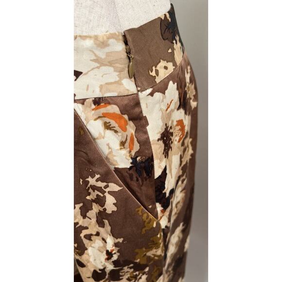 Talbots Pleated A-line Skirt Women's Sz 4 Chocolate Brown Gold Floral Career - Picture 4 of 6
